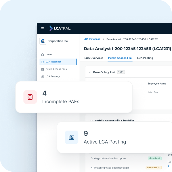 LCA Trail checklist and instance view